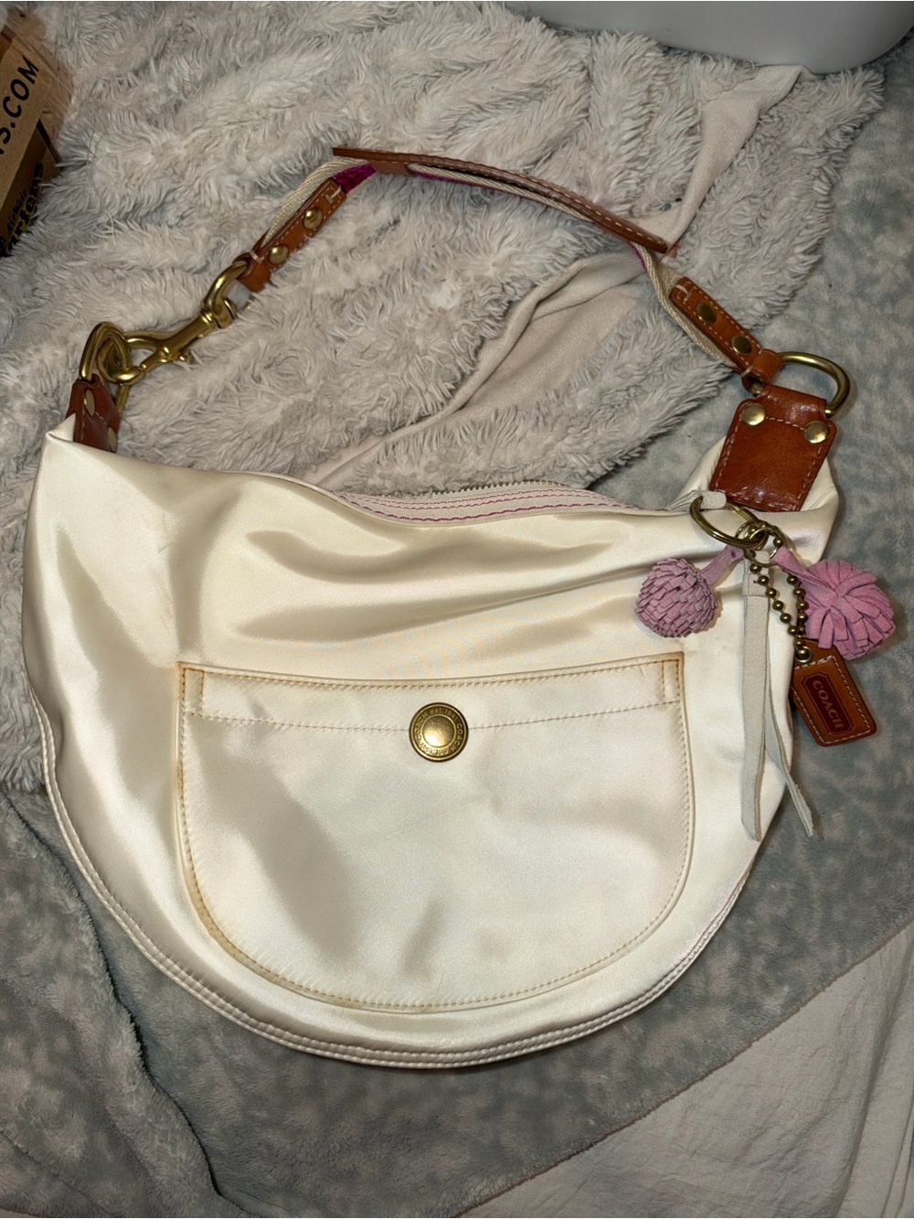 Coach Vintage Bag with Pink Pom Charm